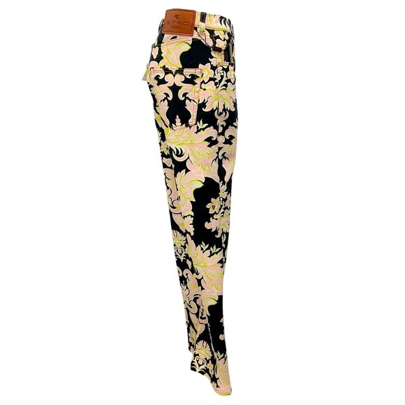 Etro Black / Pink Multi 2023 Floral Print Denim Jeans - Picture 2 of 5